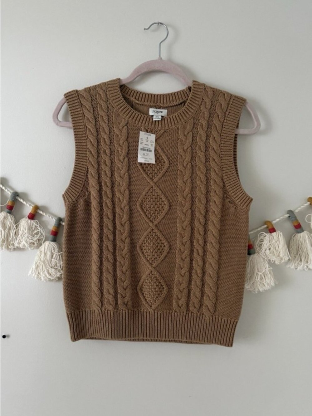 J. Crew 100% Cotton Cable Knit Sweater Vest Sleeveless Brown Preppy Academia NWT